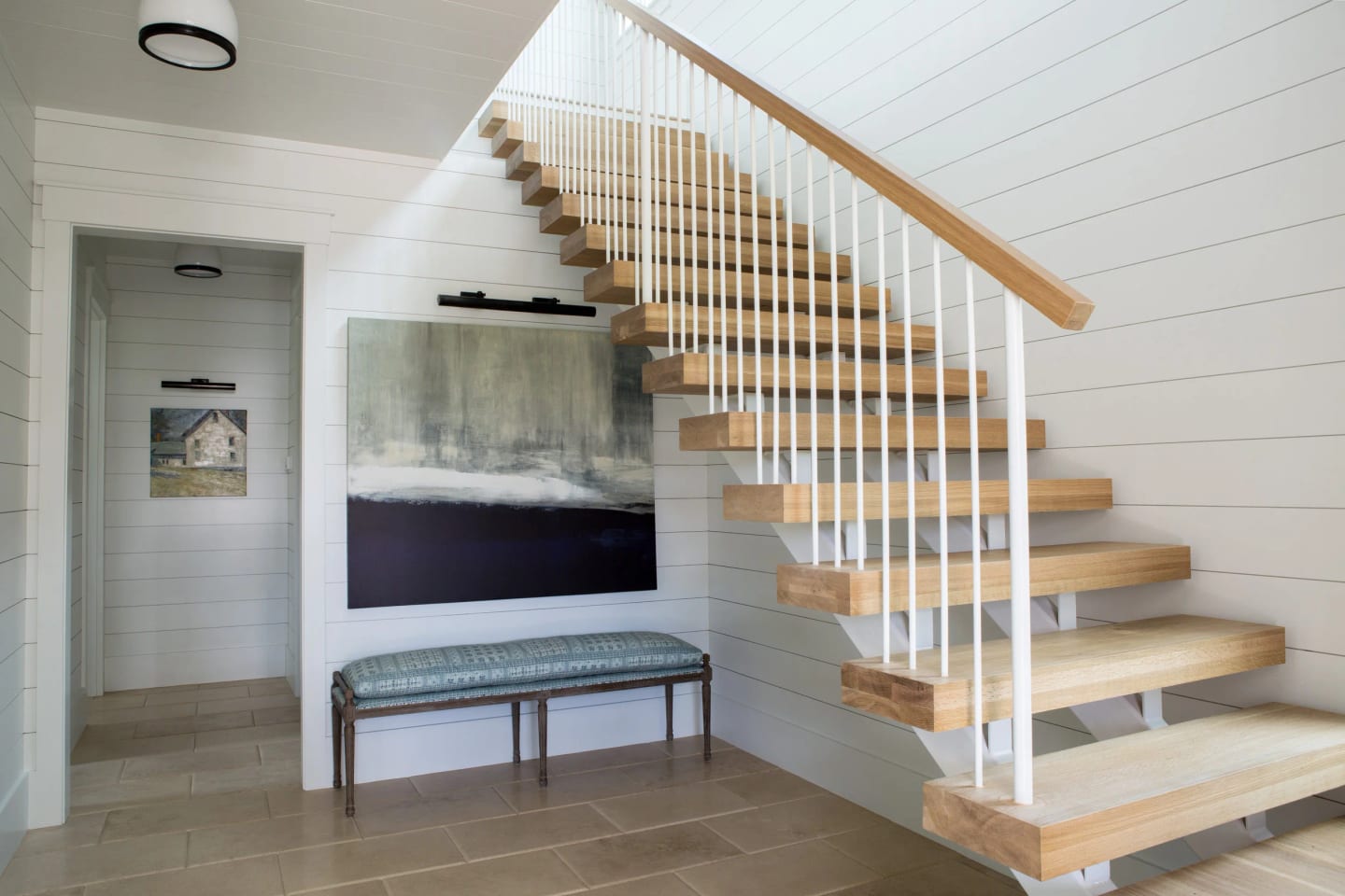 Stair bench, Duck Crossing Residence in Palmetto Bluff, South Carolina