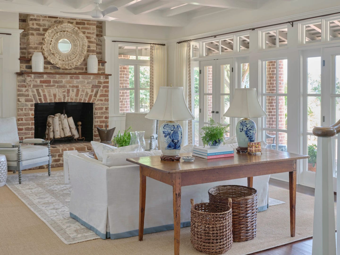 Living room fireplace, Old Tabby Links Cottage in Okatie, South Carolina